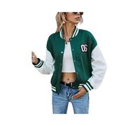 (green JK169, L) 2024 New Women Y2k Harajuku Varsity Baseball Jacket Letter Print Patchwork Long Sleeve Uniform Tops Autumn Single-Breasted Coat