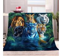 green jungle Fleece Throw Blanket Animal tiger and lion Print Fluffy Blanket 152x203 cm Lightweight Cozy Plush Fleece Blanket for Bedroom Sofa Couch Super Soft Warm Bed Blanket