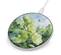 Green Jungle Flowers Round Fast Wireless Charging Pad
