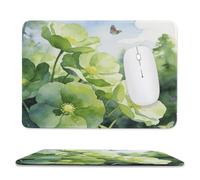 Green Jungle Flowers Stitched Edge Mouse Pad
