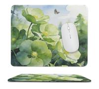 Green Jungle Flowers Stitched Edge Mouse Pad