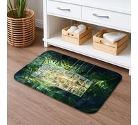Green Jungle Patterned Quick Dry Bath Mat, Tropical Leaves Decorative Absorbent Non Slip Shower Rug for Spring and Summer Bathrooms, Soft Memory Foam Washable Bath Rugs 16x24 Inch