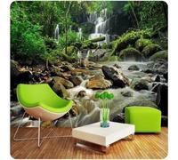 Green Jungle Waterfall River Landscape 3D Wallpaper Easy Install Feature Office Living Room Sofa Bedroom TV Background Wall Decoration-250cm×170cm