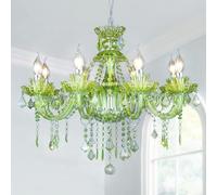 Green K9 Crystal Candle Chandeliers Lighting Modern Pendant Lights Ceiling Fixture Lamp for Dining Living Room Bedroom Hallway Entry Elegant Decoration 8 E12 Base, H20.5 x W28.3 Inch (Upgraded) -