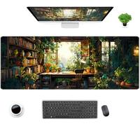 Green Kawaii Desk Mat Plant Floral Mouse Pad Cute XL Large Desk Pad Gaming Mousepad Lofi Desk Matt for Desktop, Laptop Computer Keyboard Mouse Mat for Women Office Decor Accessories 31.5x11.8 in
