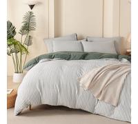Green King Comforter Set Striped 100% Soft Washed Microfiber Jacquard 3 Pieces Striped Bedding Sets Green White Comforter for All Seasons and 2 Pillowcases Comfort Breathable