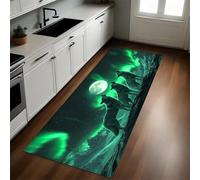 Green Kitchen Mat Animal Aurora Wolf Non-Slip Washable Standing Mat 40 x 120 cm Carpet Runner for Kitchen Laundry Home Office