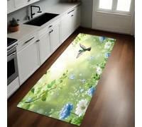Green Kitchen Rug Birds, hummingbirds and flowers Non-Slip Runner Mat 50 x 150 cm Rubber Backed Washable Indoor/Outdoor Area Mat Country Decor