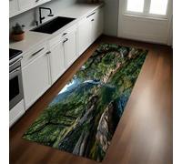 Green Kitchen Rug Canyon Waterfall Forest Non-Slip Runner Mat 50 x 150 cm Rubber Backed Washable Indoor/Outdoor Area Mat Country Decor
