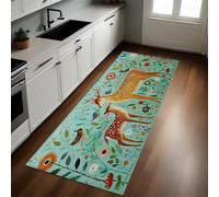 Green Kitchen Rug Cartoon flowers and deer Non-Slip Runner Mat 50 x 150 cm Rubber Backed Washable Indoor/Outdoor Area Mat Country Decor