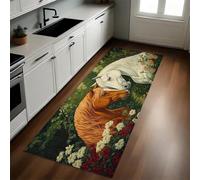 Green Kitchen Rug Mat Animals, Horse River and Jungle 50 x 150 cm Non-Slip Rubber Backed Washable Long Floor Mat Carpet Runner for Hallway Dining Room Entrance