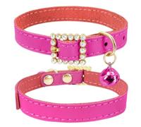 Green Kitten Collar with Bell, Bling Diamond Buckle Soft Cow Leather Cat Collar for XXS XS Small Tiny Girl Dogs Puppies
