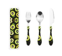 Green Kiwi Children's Three-Piece Knife, Fork and Spoon Set, The Handles are Plastic PP and 430 Stainless Steel.