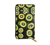 Green kiwi Printed leather wallet, 7.5 x 4.1-inch long credit card holder, portable travel cash wallet