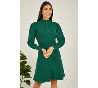 Green Knitted Button Up Midi Dress With Balloon Sleeves Yumi Green M