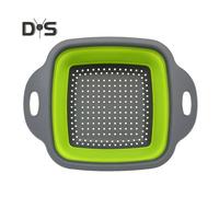 (green, L) Collapsible Drain Basket with Handle Food Grade BPA Free Large Capacity Square Silicone Folding Colander Vegetables Fruits Strainer