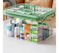 Green-L Household First Aid Double Layers Multi Grid Box with Lid - Portable Medicine Cabinet for Home and School