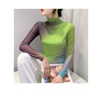 (green, L) Spring Gradient Tie-Dye Mesh Top Women's Autumn New Fashionable High-Neck Bottoming Shirt Women's Long-Sleeved T-Shirt