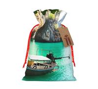 Green Lake Boat Print Drawstring Bags Burlap Gifts Bag With Drawstring Gift Bags For Wedding/Party/Festival/Storage