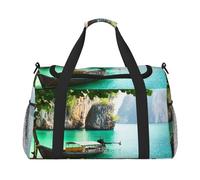 Green Lake Boat Print Womens Sports Bags Travel Bag - Gym Tote Bag with Compartment,Duffel Bags for Men,Ladies Holdall,Carry On Weekend Travel Handbags for Women