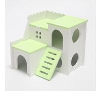 Green Large 6.3-inch Cozy Wooden Adventure Cottage - Hideout with Climbing Ladder for Hamsters & Gerbils (for Small Pets) Rodents