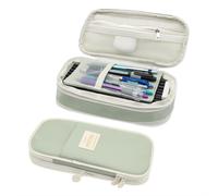 Green Large Capacity Pencil Case with Zipper, 4-Compartment Folding Telescopic Design, Polyester, 21.5x9.5cm