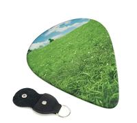 Green Lawn Guitar Picks 6 Pcs, 0.71mm Thickness Celluloid Plectrum with Leather Picks Holder, Personalized Guitar Pick for Bass Electric Acoustic Guitars Lovers Gift