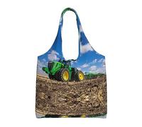 Green Lawn One Shoulder Commuting Canvas Bag Handbag Large Capacity Canvas Bag Reusable Grocery Shopping Bag, Tractor Farm, One Size