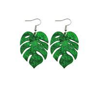 (Green Leaf 1, One size) Stylish Long Chain Earrings With Water Ripple And Maple Leaf Design Crafted From High Quality Acrylic Material