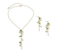 Green Leaf And Flower Drop Earrings Pearly Tassels Earrings Elegant Flower Designs Jewelry Alloy Texture For Ladies
