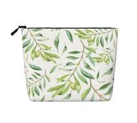 Green Leaf Artistic Olive Tree Print, Cosmetic Bag Imitation Linen Makeup Bag Portable Travel Toiletry Bag