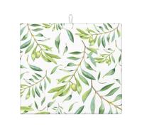 Green Leaf Artistic Olive Tree Print, Dish Drying Mat, 18x16 Inch Absorbent Microfiber Quick Dry Machine Washable for Dishes Pots Pans Glassware Coffee Bar Under Rack