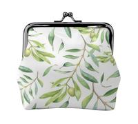 Green Leaf Artistic Olive Tree Print, PU Leather Coin Purse, Small Wallets, Change Pouch with Kiss Lock Clasp Buckle, Change Purse