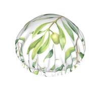 Green Leaf Artistic Olive Tree Print,Shower Cap Nightcap Double Layer Waterproof Elastic Bath Cap Reusable Hair Cap