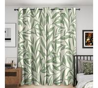 Green Leaf Blackout Curtains, 52x54, Botanical Leaves Curtains for Bedroom Livingroom, Thermal Eyelet Curtains & Drapes 54 Drop, Window Treatments, 2 Panels M&1099