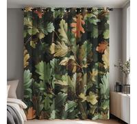 Green Leaf Blackout Curtains for Bedroom Living Room, Leaf Camouflage Curtains Eyelet 54 Drop Home Decor, Patterned Window Drapes, 66x54 Inch 2 Panels B-D90