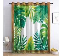 Green Leaf Blackout Curtains for Bedroom Living Room, Tropical Leaves Curtains 42 x 63, Thermal Insulated Noise Reduction Eyelet Window Treatments 63 Drop, 2 Panels Drapes