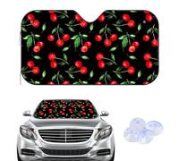 Green Leaf Car Windscreen Sun Shade, Cherry Red Front Windshield Sunshade, Keeping Your Vehicle Cooler, Car Accessories Protection for Windshield Cars SUVs Vans 140× 70 cm