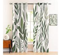 Green Leaf Cartoon Blackout Curtains - 2 Pieces, 140x160 cm, Simple Country Style Grommet Curtains for Living Room, Bedroom, Home Office, Sage Green Design.
