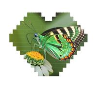 Green Leaf Colorful Butterfly Print Art Brick Puzzle Heart Shaped DIY Building Blocks Set 3D Jigsaw Home Decor 53 Pieces