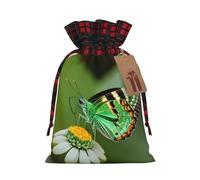 Green Leaf Colorful Butterfly Print Christmas Burlap Gift Bags With Drawstrings Goodie Bags Storage Party Supplies
