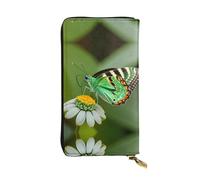 Green leaf colorful butterfly Print Leather Long Clutch Wallet – Fashionable Personalized Wallet, Multiple Card Slots, Gift Ready, Black, One Size