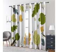 Green Leaf Curtains Blackout, 46x72 Inch 2 Panels - Hand Drawn Leaves Pattern Black Out Curtains, Home Decor, 72 Drop Eyelet Window Drapes for Bedroom, Living Room DY&219