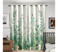 Green Leaf Curtains Blackout, 46x90 Inch 2 Panels - Cross Farmhouse Plant Pattern Black Out Curtains, Home Decor, 90 Drop Eyelet Window Drapes for Bedroom, Living Room KA246