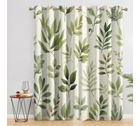 Green Leaf Curtains, Plant Blackout Curtains for Bedroom Living Room, 54 Inch Drop Drapes, Eyelet Thermal Curtains, Window Treatments, 2 Panels