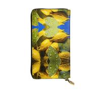 green leaf droplet Long leather wallet, portable credit card holder, zippered coin purse, and ID compartment