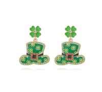 Green Leaf Hat Earrings, Irish Leaf Hat Dangle Earrings for Women, Bohemian St. Patrick's Day Vacation Earrings for Ladies, Cute Green Leaf Statement Earrings Summer Boho Jewelry
