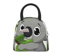 Green Leaf Koala Art Prints Insulated Lunch Tote Bag with Black Zipper and Handle - Large Reusable Thermal Food Carrier for Office, School, Picnics & Hiking