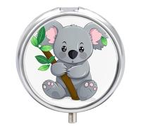 Green Leaf Koala Pill Box Small Round Pill Case Portable Travel Pill Container Multi-Functional Moisture Proof Metal Medicine Pill Organizer Box for Vitamins Fish Oil