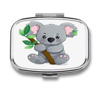 Green Leaf Koala Pill Organizer with 2 Compartments Metal Square Pill Case Small Pill Box Portable Medicine Box Slim Travel Pill Container Medicine Organizer for Daily Use
